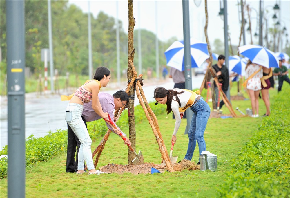 Các Hoa hậu trồng cây tại con đường “Hoa hậu Hòa bình Thế giới“. 