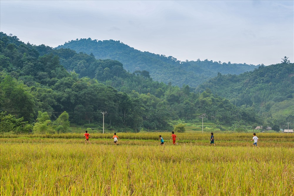 Nếu không còn muốn ở nhà nữa thì bọn trẻ ra cánh đồng bao la dưới những dãy núi Pù Luông, chạy tung tăng đi tìm trò chơi khác.