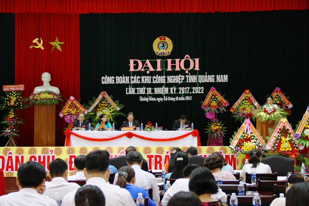 Toàn cảnh đại hội đại biểu Công đoàn các Khu công nghiệp tỉnh Quảng Nam lần thứ 3, nhiệm kỳ 2017 - 2022. Ảnh: LP