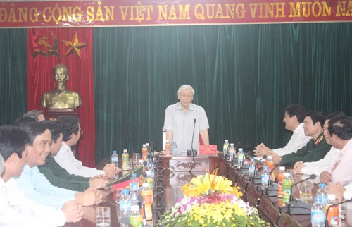 Tổng Bí thư Nguyễn Phú Trọng phát biểu tại buổi làm việc với Tỉnh ủy Nghệ An. Ảnh: Kim Oanh.