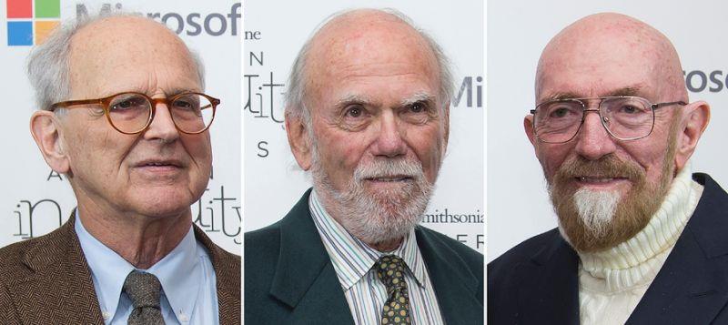 Các nhà khoa học đoạt giải Nobel Vật lý 2017, từ trái sang phải là Rainer Weiss, Barry Barish và Kip Thorne. Ảnh: AFP