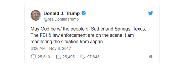 Mặc dù đang trên đường thực hiện chuyến công du các nước Châu Á. Tổng thống Trump vẫn theo dõi tình hình vụ xả súng ở Texas