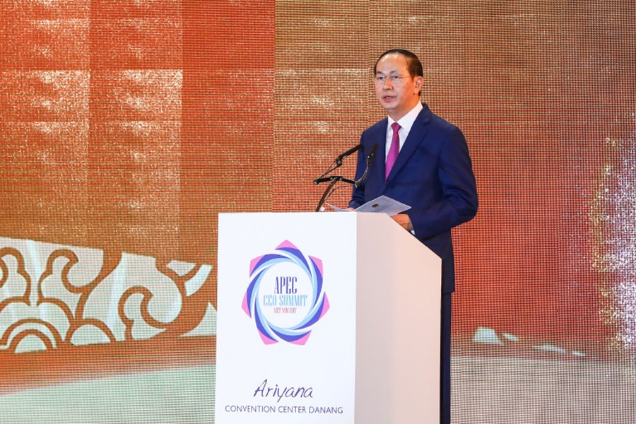 Chủ tịch Nước Trần Đại Quang phát biểu tại CEO Summit ngày 8.11. Ảnh: SƠN TÙNG