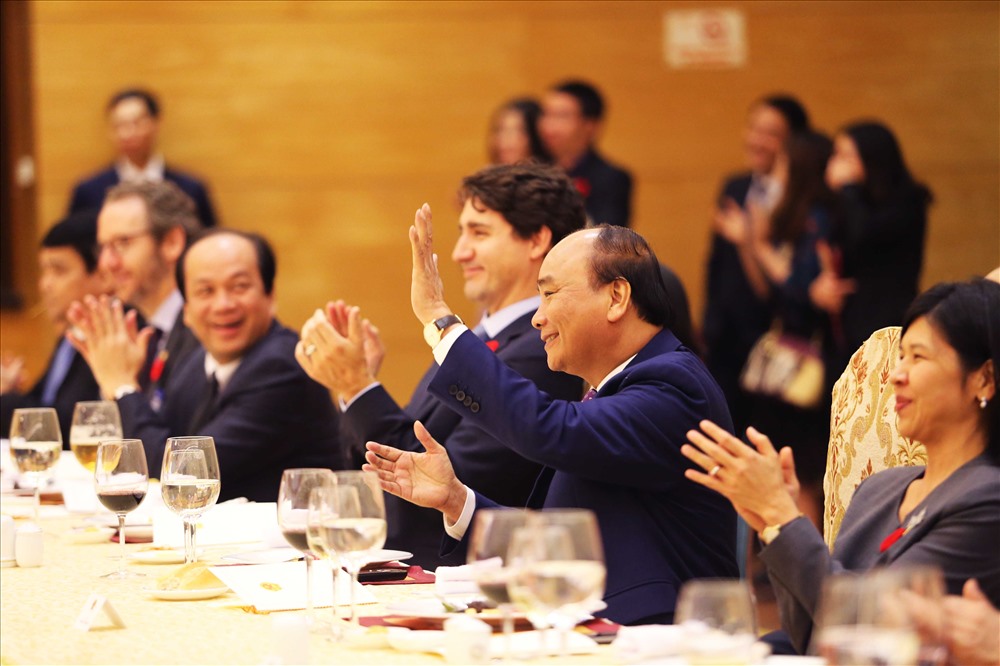Tại lễ chiêu đãi, ông Justin Trudeau đã được thưởng thức những tiết mục biểu diễn đặc sắc của môn võ vovinam.