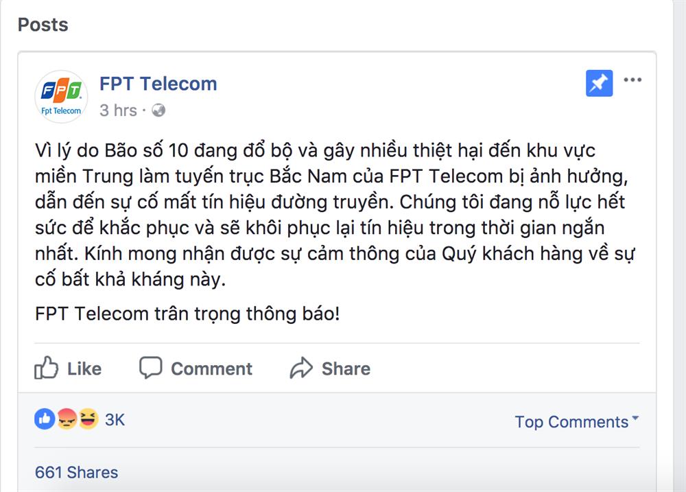 Lời giải thích của FPT đăng tải trên Facebook