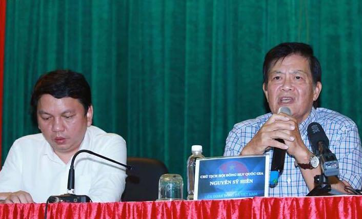 Chủ tịch Hội đồng HLV QG Nguyễn Sỹ Hiển trong cuộc họp báo ngày 12.9. Ảnh: HD
