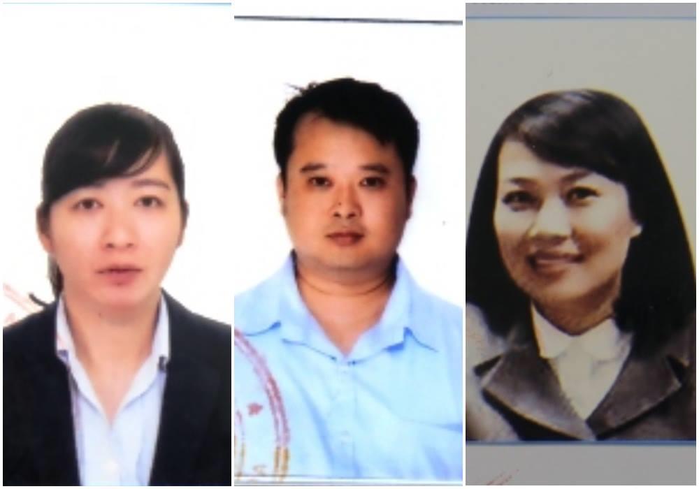Các đối tượng: Trần Thị Kim Chi (bên phải), Lê Vương Hoàng (giữa), và Nguyễn Thị Minh Huệ (bên trái)