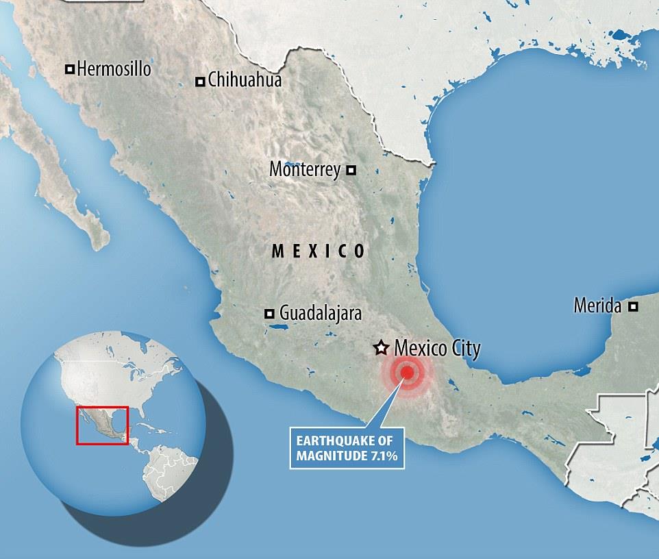 Tâm chấn của trận động đất thuộc bang Puebla. Ảnh: Daily Mail