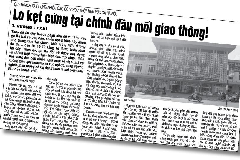 Báo Lao Động phản ánh những bất cập xung quanh dự án ga Hà Nội.