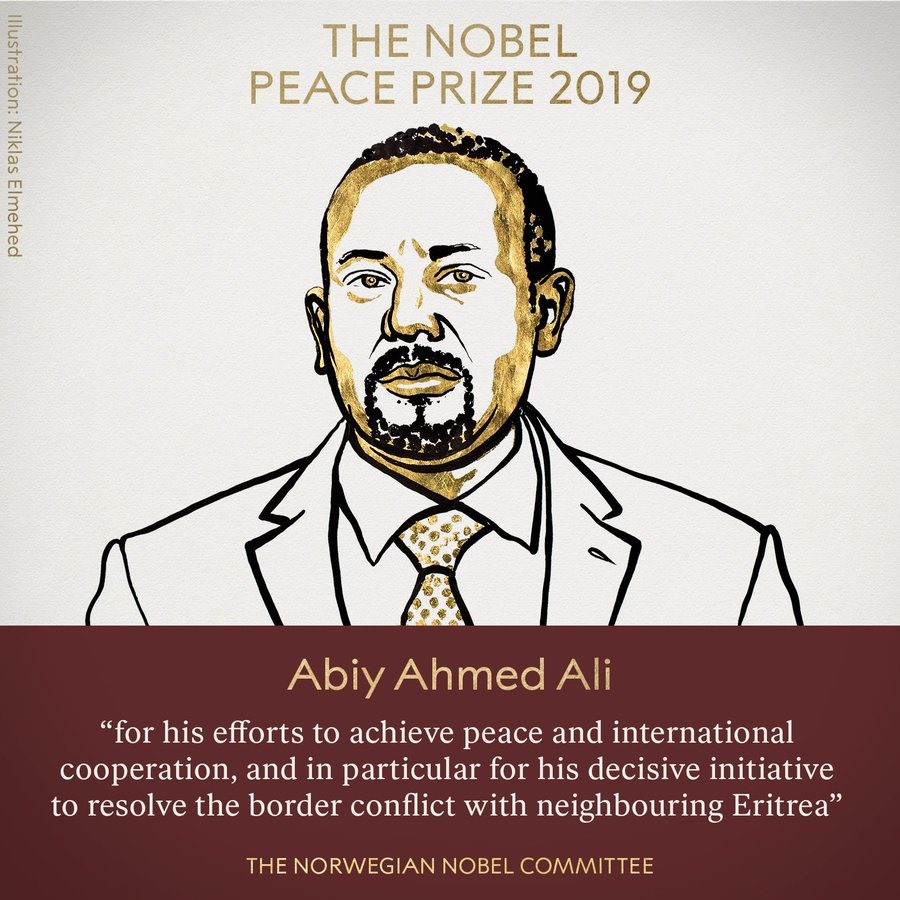 Ủy ban Nobel Na Uy trao giải Nobel Hòa bình 2019 cho Thủ tướng Ethiopia. Ảnh: Nobel Prize.