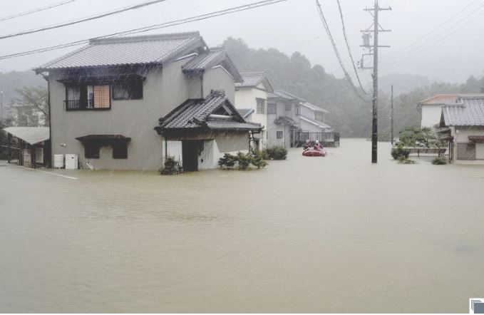 Một khu dân cư ở Ise, tỉnh Mie, miền trung Nhật Bản, bị ngập lụt hôm 12.10 khi siêu bão Hagibis còn chưa đến. Ảnh: Kyodo.