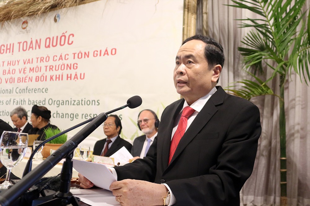 Bí thư Trung ương Đảng, Chủ tịch Ủy ban Trung ương Mặt trận Tổ quốc Việt Nam Trần Thanh Mẫn phát biểu tại Hội nghị.