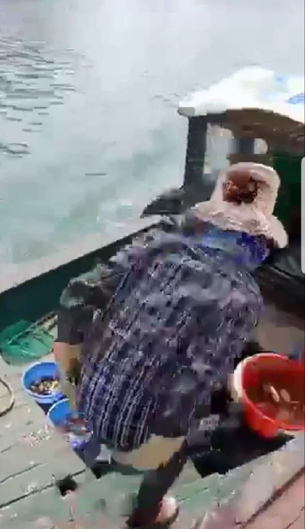 Bị từ chối cho lên tàu để bán hàng, người phụ nữ này tụt quần và chổng mông về phía du khách. Ảnh cắt từ video clip