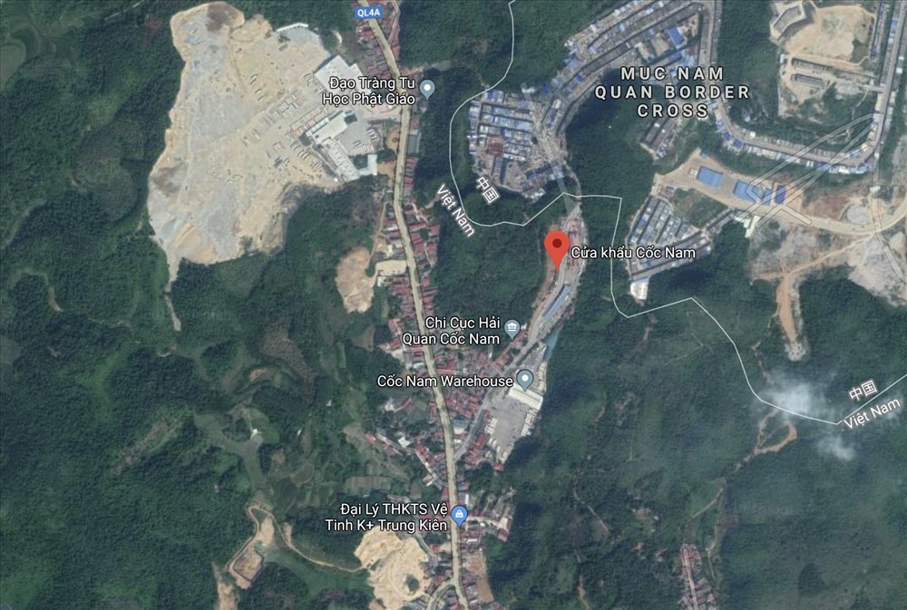 Vị trí của cửa khẩu Cốc Nam trên bản đồ. Ảnh: Google Maps.