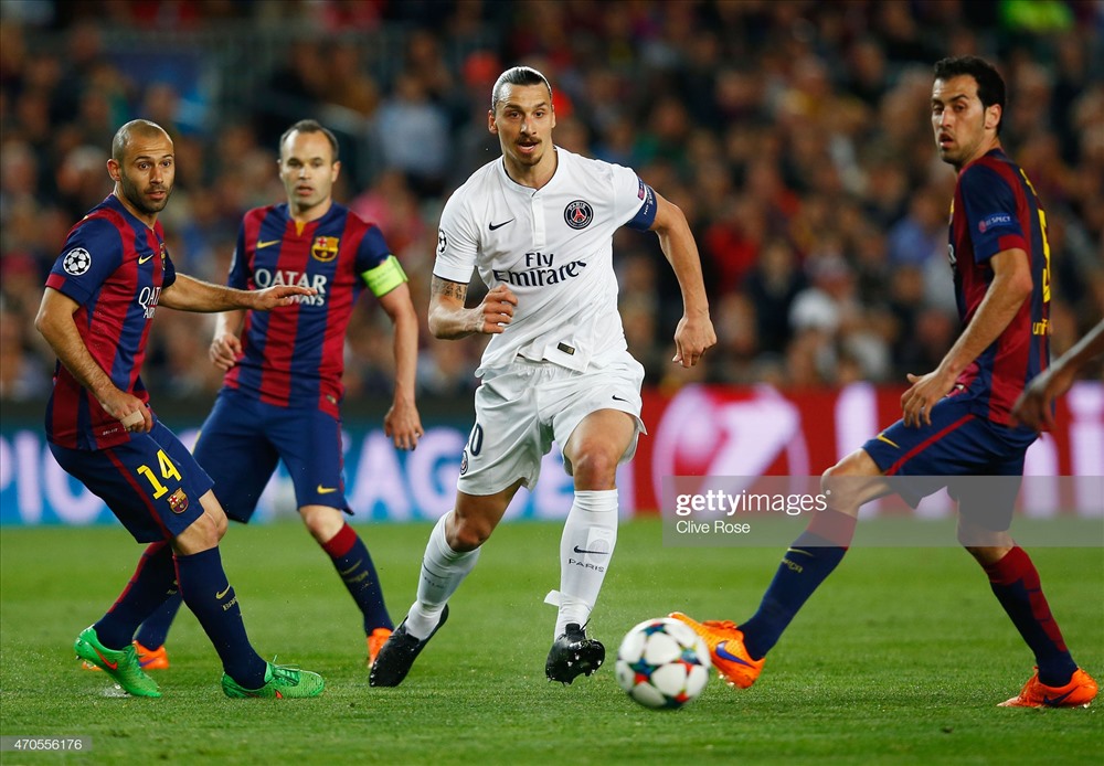 Ibrahimovic trong màu áo PSG khi đối đầu với Barcelone. Ảnh: Getty