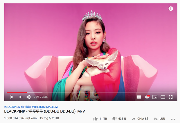 MV “Ddu-du Ddu-du” chính thức cán mốc 1 tỉ lượt xem trên Youtube. Ảnh: CMH.