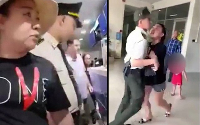 Vụ việc nữ đại úy CA Lê Thị Hiền gây náo loạn sân bay Tân Sơn Nhất. Ảnh cắt từ clip