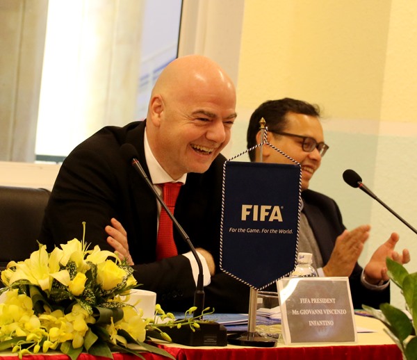 Chủ Tịch FIFA Gianni Infantino thăm trụ sở VFF hồi tháng 2.2018. Ảnh: VFF