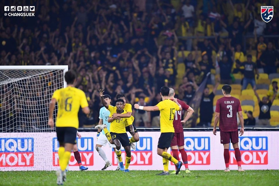 Đội tuyển Malaysia thắng ngược “gã hàng xóm” Thái Lan tỉ số 2-1. Ảnh: FAT