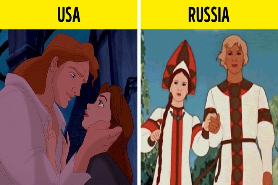 Phim hoạt hình “Người đẹp và Quái vật” phiên bản Mỹ và Nga. Ảnh: Beauty and the Beast/Disney và The Scarlet Flower/Soyuzmultfilm via Brightside.