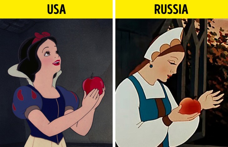 Phiên bản của Disney và phiên bản của Soyuzmultfilm. Ảnh: Snow White and the Seven Dwarves/Disney và Soyuzmultfilm via Brightside.