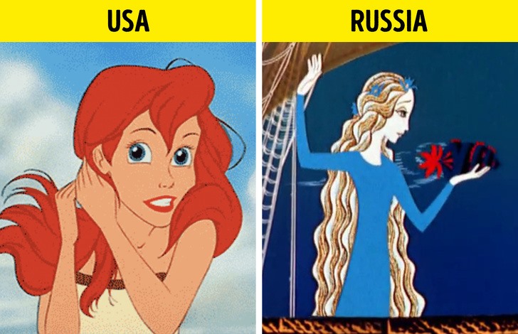 Mặc dù là hai phiên bản khác nhau nhưng cả hai bộ phim đều gửi đi thông điệp tình yêu không ngại khó khăn. Ảnh: Rusalochka/Soyuzmultfilm và The Little Mermaid/Disney.
