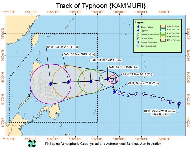 Hướng di chuyển của báo Kammuri. Ảnh: Rappler.