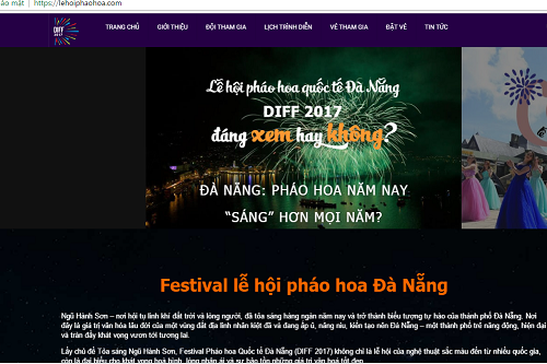 Trang thông tin điện tử có tên miền lehoiphaohoadanang.com có nội dung giả mạo đơn vị thực hiện Lễ hội pháo hoa quốc tế Đà Nẵng 2017 (ảnh:Ictnews.vn).