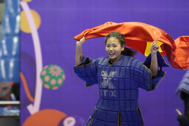 Võ gậy xuất sắc mang về 3 tấm huy chương vàng cho đoàn Thể thao Việt Nam Ảnh: Ngọc Mai