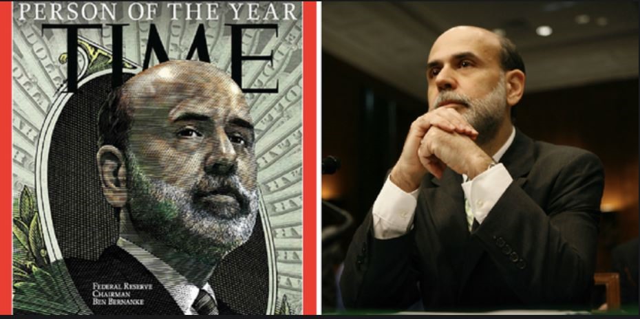 Năm 2009 - Chủ tịch Cục Dự trữ liên bang Mỹ Ben Bernanke  là Nhân vật của năm. “Ông ấy không chỉ định hình lại chính sách tiền tệ của Mỹ. Ông còn đi đầu trong nỗ lực cứu nền kinh tế thế giới. Không có gì ngạc nhiên khi ánh mắt của ông mệt mỏi” - tờ Time viết năm 2009 khi công bố  Chủ tịch Cục Dự trữ liên bang Mỹ là Nhân vật của năm. Ảnh: Time/Getty.