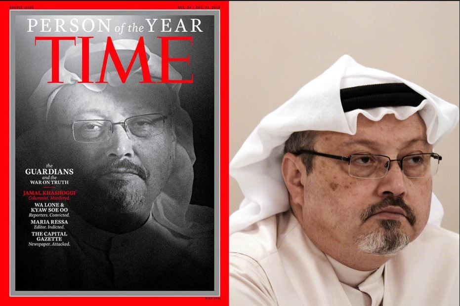 Những người bảo hộ được vinh danh là Nhân vật của năm năm 2018 của tạp chí Time. Tất cả đều là những nhà báo bị tấn công hoặc bị cáo buộc hình sự ở nhiều nơi trên thế giới. Tạp chí Time có nhiều trang bìa cho các ấn bản tại các khu vực khác nhau, trong đó có ảnh bìa nhà báo Jamal Khashoggi của Washington Post bị sát hại tại lãnh sự quán Saudi Arabia ở Thổ Nhĩ Kỳ. Ảnh bìa khác là ảnh vợ của các phóng viên Reuters Wa Lone, Kyaw Soe Oo cầm ảnh của chồng. Ngoài ra, tạp chí cũng có ảnh bìa là hình ảnh nhà báo Maria Ressa - CEO của một trang tin ở Philippines và nhân viên của tờ Capital Gazette ở Maryland - tòa báo có 5 nhà báo thiệt mạng trong vụ xả súng tháng 6.2018. Ảnh: Time.