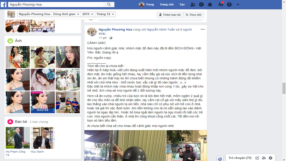Nguyễn Thị Phương Hoa đăng tải thông tin sai sự thật trên Facebook cá nhân.