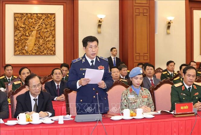 Thiếu tướng Lê Xuân Thanh, Tư lệnh Vùng Cảnh sát biển 3 phát biểu tại buổi gặp mặt. Ảnh: Phương Hoa/TTXVN