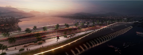 Phương án xây cầu bắc qua sông Hương của Công ty Cổ phần Kiến trúc Lập Phương - CUBIC Architects - Ảnh: Sở Xây dựng tỉnh Thừa Thiên Huế