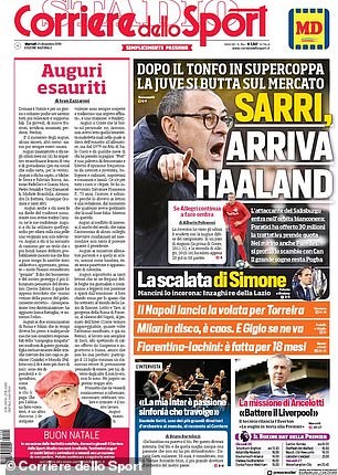 Những trang báo thể thao nổi tiếng của Italia đồng loạt đưa tin về Haaland.