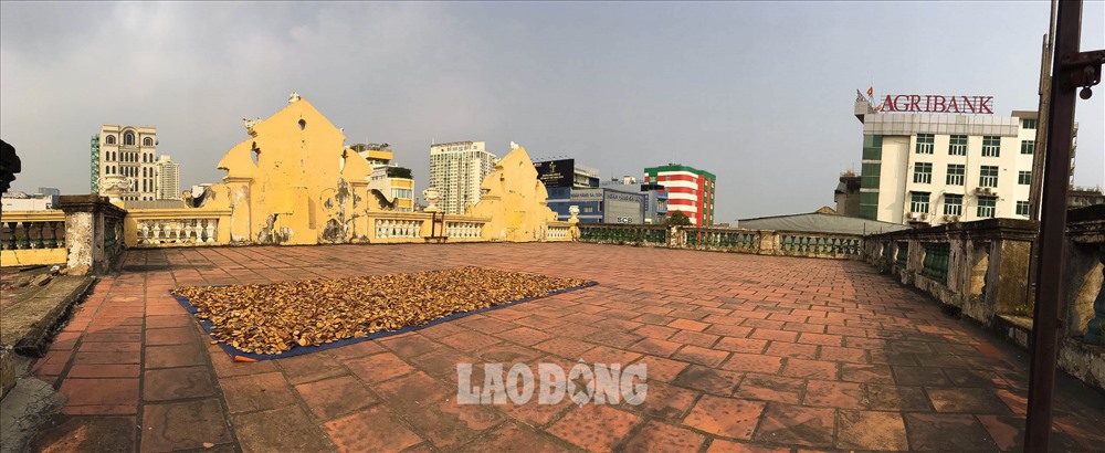 Sân thượng một tòa nhà được người dân tận dụng phơi thuốc.