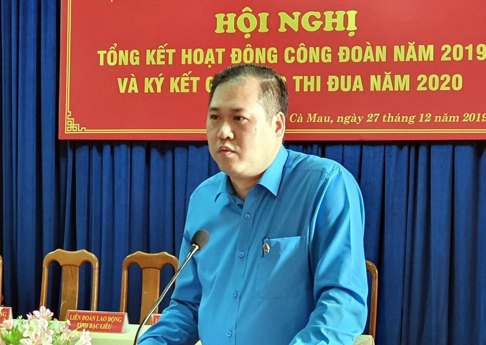 Đồng chí Nguyễn Minh Dũng, Ủy viên Đoàn chủ tịch, Trưởng ban Tài chính Tổng LĐLĐ Việt Nam phát biểu tại hội nghị (ảnh Nhật Hồ)