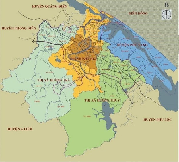 Định hướng phát triển không gian đô thị Huế (màu vàng) đến năm 2025.