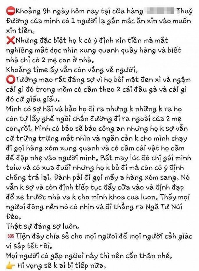 Thông tin tài khoản V.A (huyện Thuỷ Nguyên) về ăn xin mặt đen. Ảnh Facebook