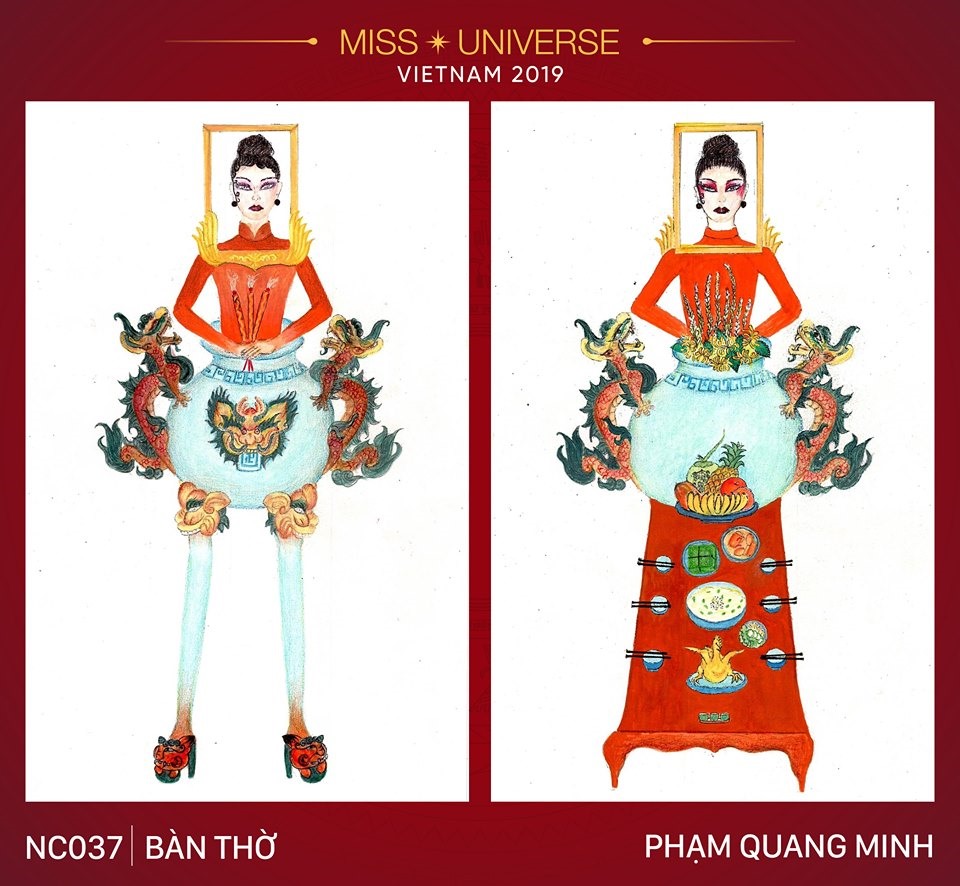 Bản thiết kế bộ trang phục “Bàn thờ” của tác giả Nguyễn Quang Minh. Ảnh: MUVN.