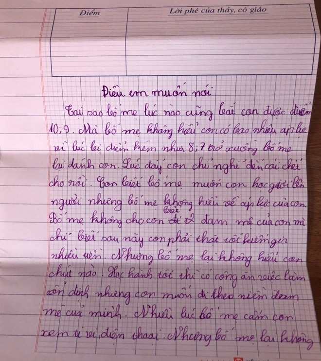 Một phần nội dung bức thư của cậu bé lớp 4.