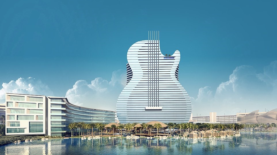 Khách sạn Hard Rock trị giá 1,5 tỷ đô la ở Hollywood, Florida là một phần của dự án trị giá 2,2 tỷ đô la nhằm mở rộng khu Florida Hard Rock Hotels & Casinos và một khu ở Tampa, Florida. Ảnh: Mail Online
