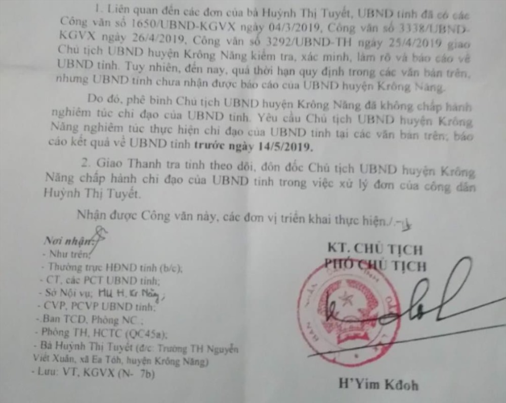 Tỉnh Đắk Lắk vừa phê bình Chủ tịch UBND huyện Krông Năng vì không chấp hành nghiêm túc chỉ đạo của tỉnh. Ảnh: H.L