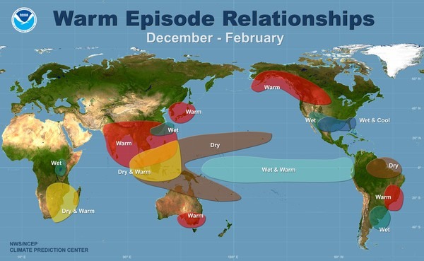 Hiện tượng El Nino tác động đến khí hậu toàn cầu. Ảnh: Geografija