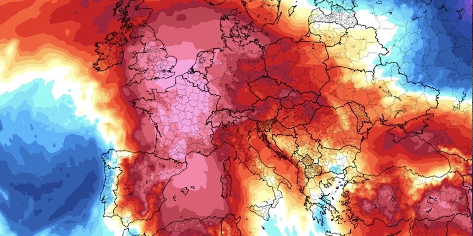 Bản đồ nhiệt độ ở Châu Âu ngày 25.6. Ảnh: The News Plug
