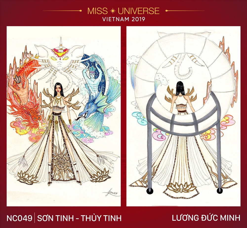 Bộ trang phục “Sơn Tinh Thuỷ Tinh” đang dẫn đầu bình chọn. Ảnh: Miss Universe.