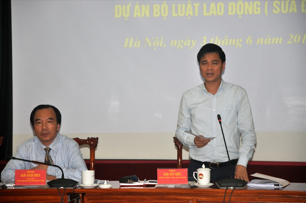 Ông Ngọ Duy Hiểu, Phó Chủ tịch Tổng LĐLĐVN phát biểu tại Hội nghị.