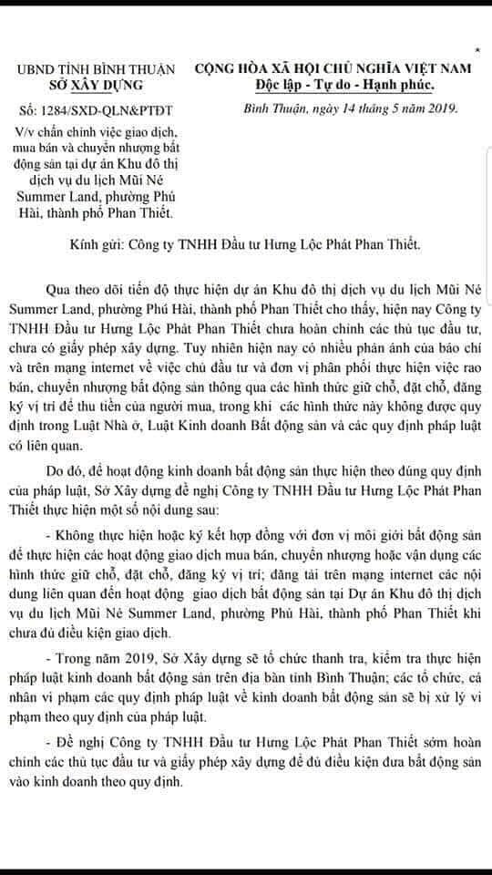 Văn bản “tuýt còi” của Sở Xây dựng tỉnh Bình Thuận