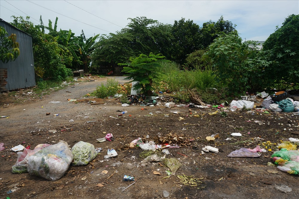 Bãi rác trước của nhà một số hộ dân khu dân cư chợ Quốc Thái khoảng cách từ nhà đến bãi rác khoảng 10m
