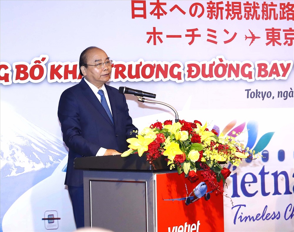Thủ tướng Chính phủ Nguyễn Xuân Phúc tham dự và phát biểu chúc mừng tại buổi lễ nhân chuyến công du và tham dự Hội nghị thượng đỉnh G20 của Thủ tướng tại Nhật Bản. Ảnh: Vietjet